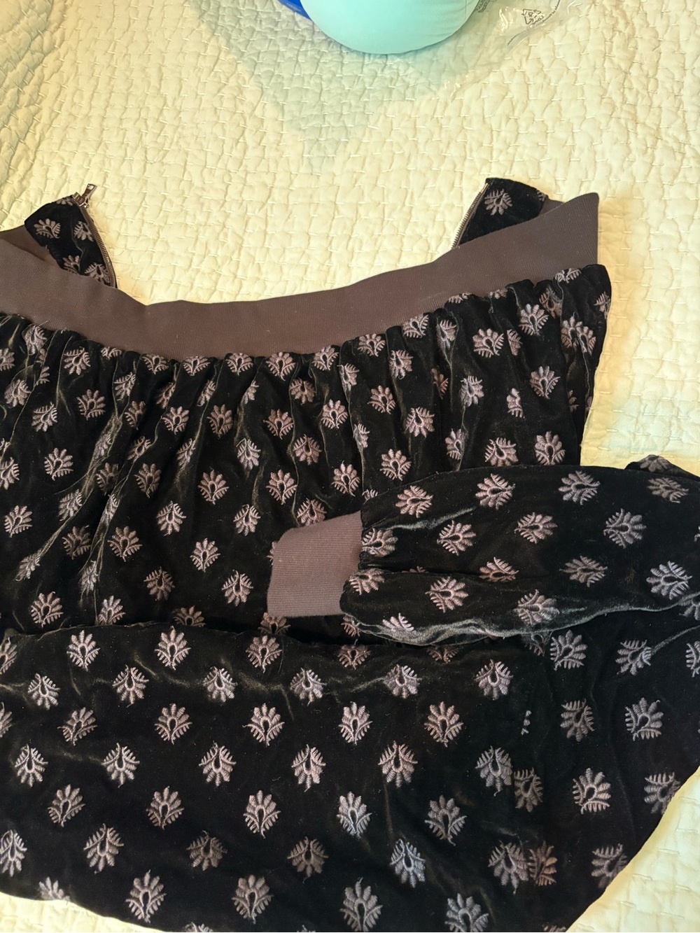 Fifteen Twenty Black Velvet Bomber Jacket with Light Gray Floral Motif